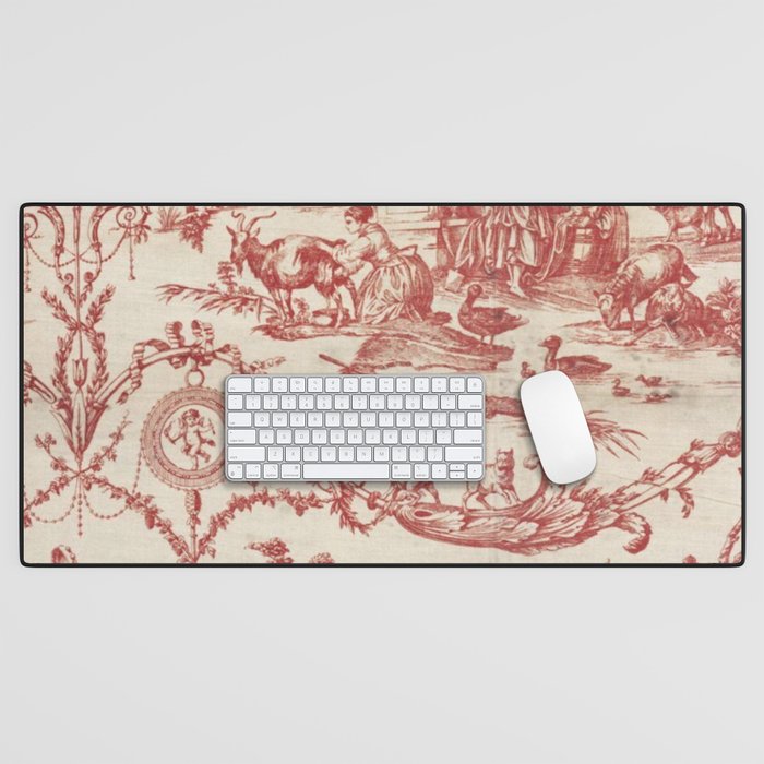 Antique 1900 Neoclassical Romantic Pastoral Toile de Jouy Desk Mat Gallery Image 1