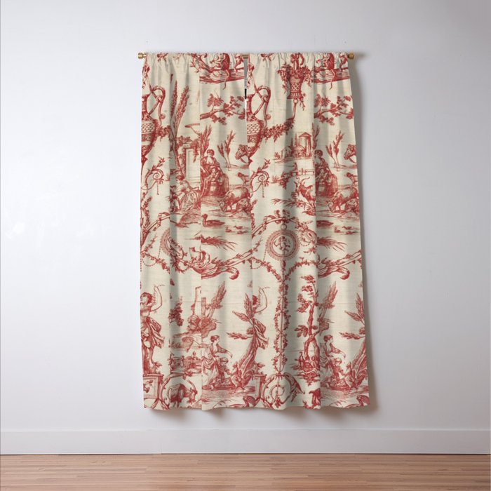 Antique 1900 Neoclassical Romantic Pastoral Toile de Jouy Window Curtain Gallery Image 3