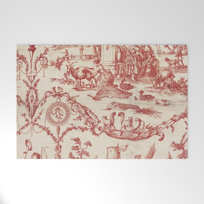Antique 1900 Neoclassical Romantic Pastoral Toile de Jouy Welcome Mat Gallery Image 1