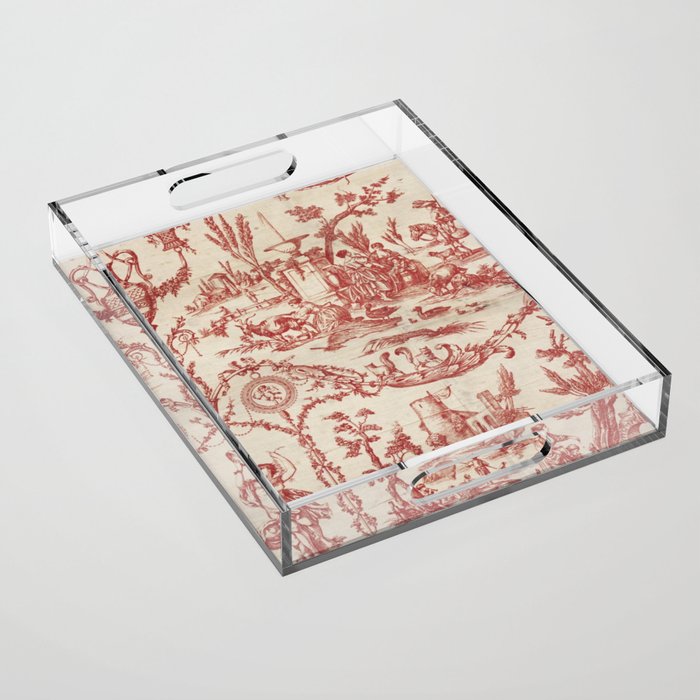 Antique 1900 Neoclassical Romantic Pastoral Toile de Jouy Acrylic Tray Gallery Image 1