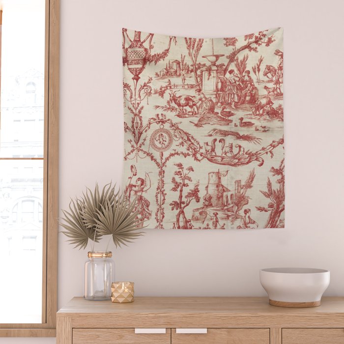 Antique 1900 Neoclassical Romantic Pastoral Toile de Jouy Wall Tapestry Gallery Image 2