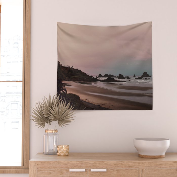 Oregon Sunset - Coastal Nature, Landscape Photography Wall Tapestry Gallery Image 2