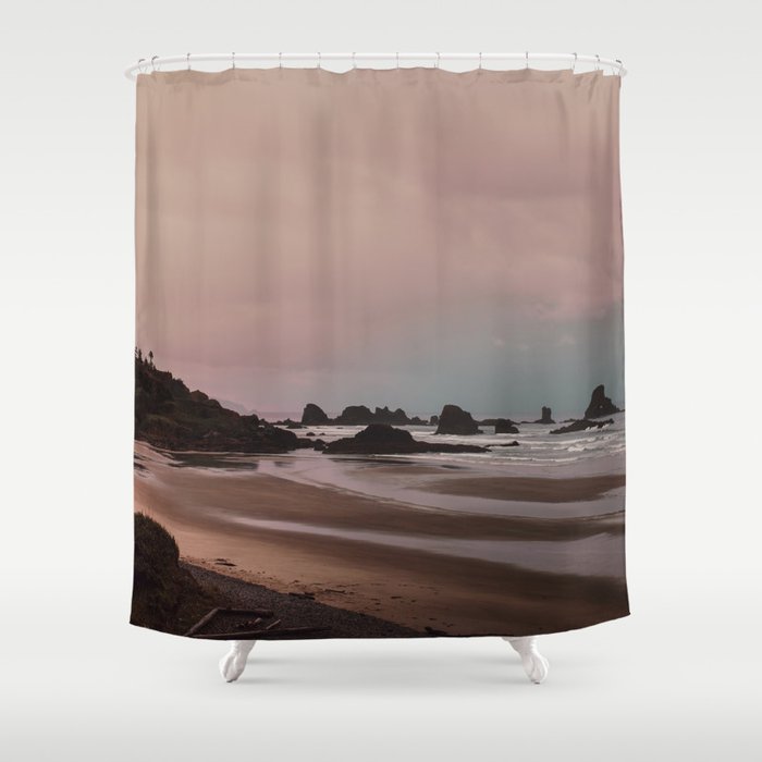 Oregon Sunset - Coastal Nature, Landscape Photography Shower Curtain Gallery Image 1