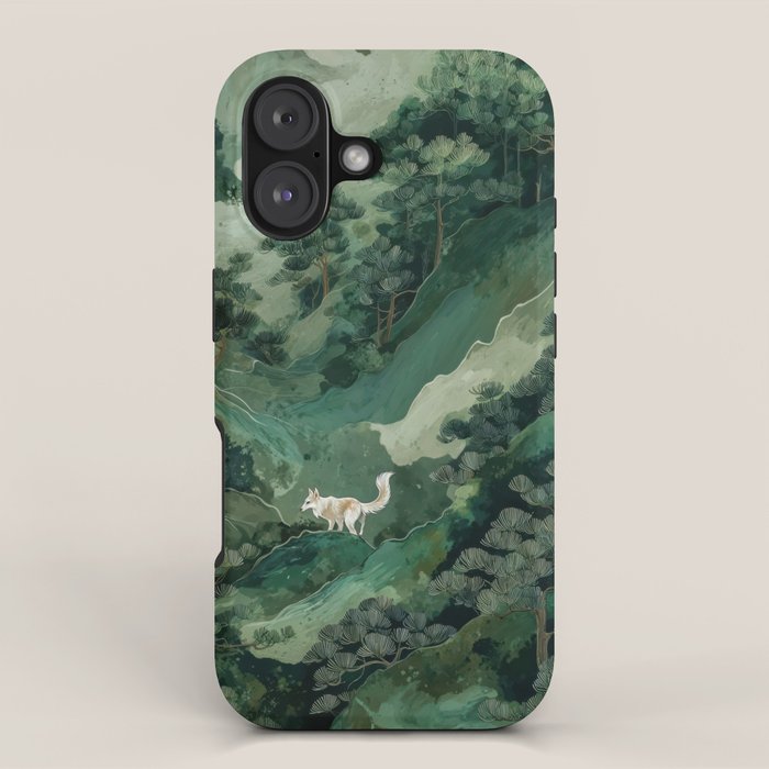 Japanese Wall Art Maximalist Forest Fox Print Japandi Art Sage Green Botanical Wabi Sabi Painting iPhone Case Gallery Image 1