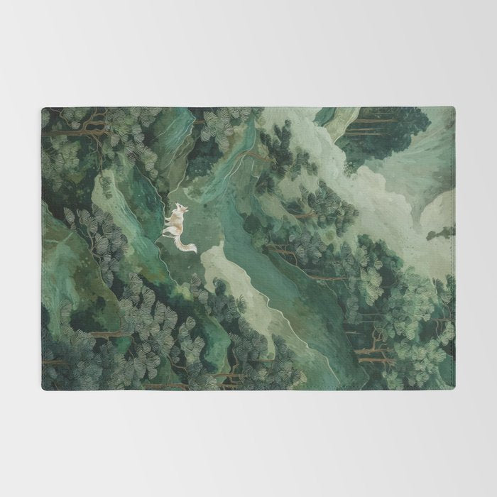 Japanese Wall Art Maximalist Forest Fox Print Japandi Art Sage Green Botanical Wabi Sabi Painting Rug Gallery Image 2