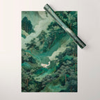 Japanese Wall Art Maximalist Forest Fox Print Japandi Art Sage Green Botanical Wabi Sabi Painting Wrapping Paper Gallery Image 1