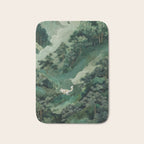 Japanese Wall Art Maximalist Forest Fox Print Japandi Art Sage Green Botanical Wabi Sabi Painting Bath Mat Gallery Image 1