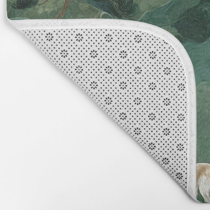 Japanese Wall Art Maximalist Forest Fox Print Japandi Art Sage Green Botanical Wabi Sabi Painting Bath Mat Gallery Image 2