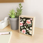 Pink & White Roses On Black Background Watercolor Painting Floral Pattern Mini Art Print Gallery Image 2