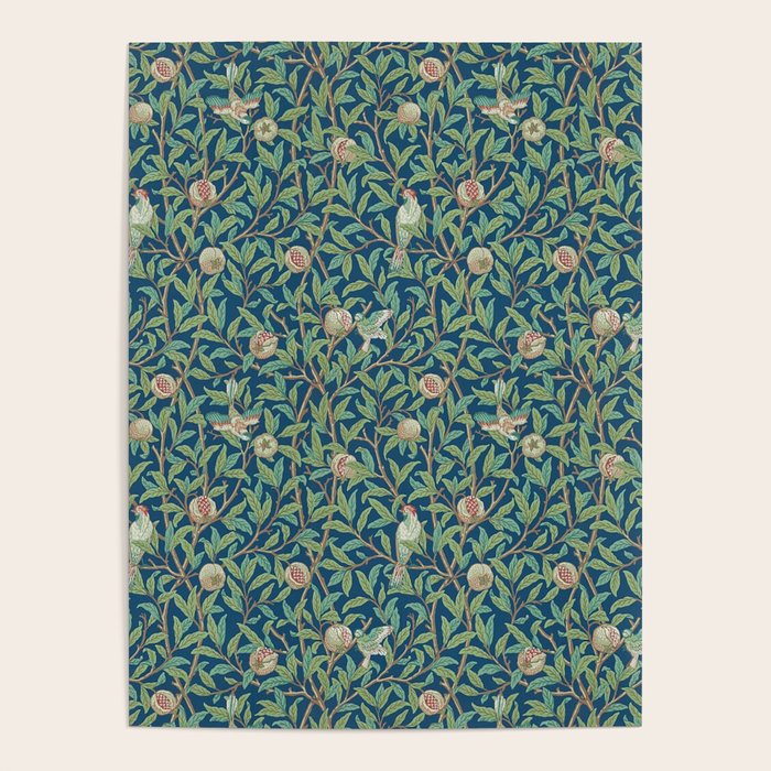 William Morris Bird and Pomegranate Blue Sage Poster Gallery Image 1