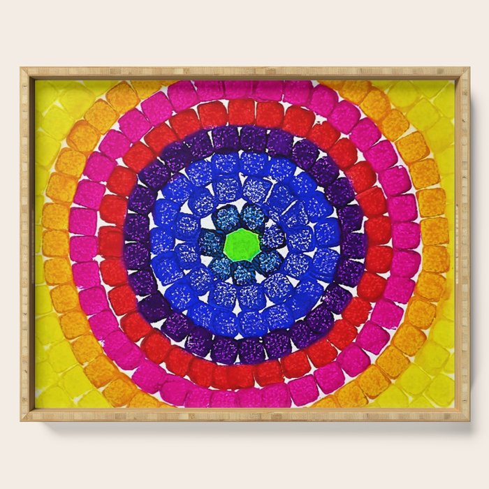 'Sunrise Over Harlem,' portrait painting in the style of Alma Thomas Serving Tray Gallery Image 1