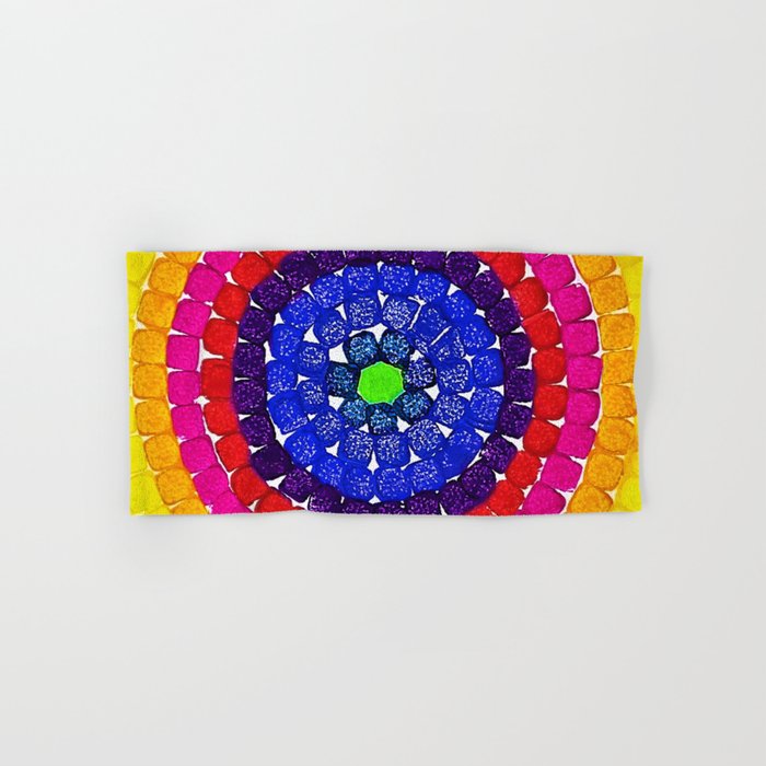 'Sunrise Over Harlem,' portrait painting in the style of Alma Thomas Bath Towel Gallery Image 1
