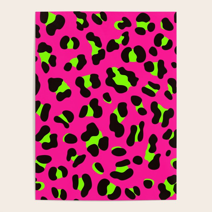 80s Neon Pink and Lime Green Leopard Poster Gallery Image 1