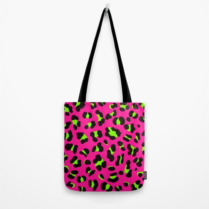 80s Neon Pink and Lime Green Leopard Tote Bag Gallery Image 2