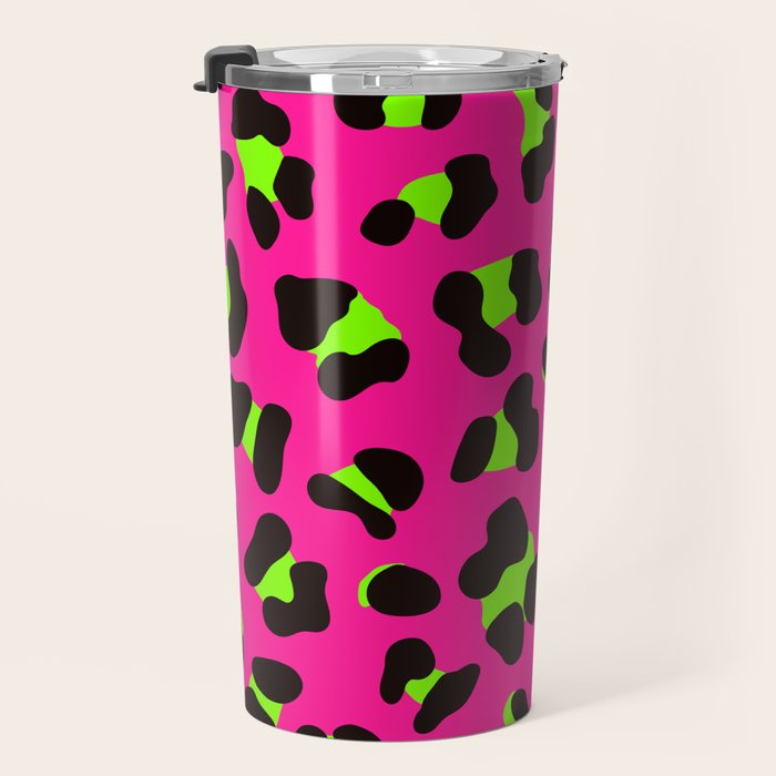 80s Neon Pink and Lime Green Leopard Travel Mug Gallery Image 3