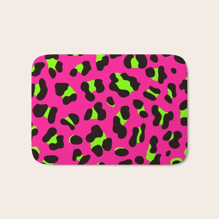 80s Neon Pink and Lime Green Leopard Bath Mat Gallery Image 1