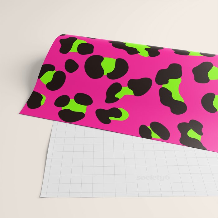 80s Neon Pink and Lime Green Leopard Wrapping Paper Gallery Image 2