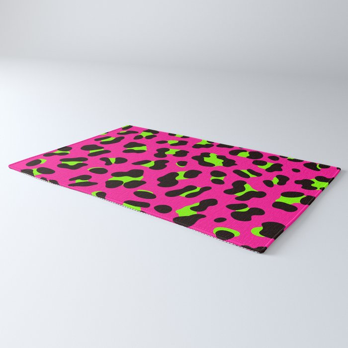 80s Neon Pink and Lime Green Leopard Rug Gallery Image 3