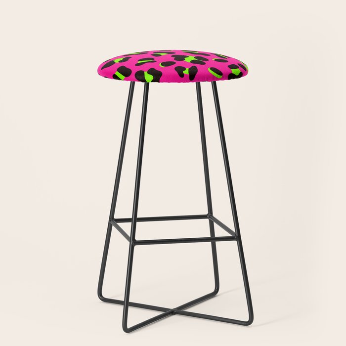 80s Neon Pink and Lime Green Leopard Stool Gallery Image 1