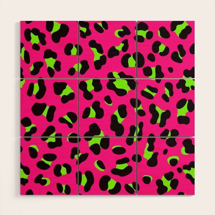 80s Neon Pink and Lime Green Leopard Wood Wall Art Gallery Image 1