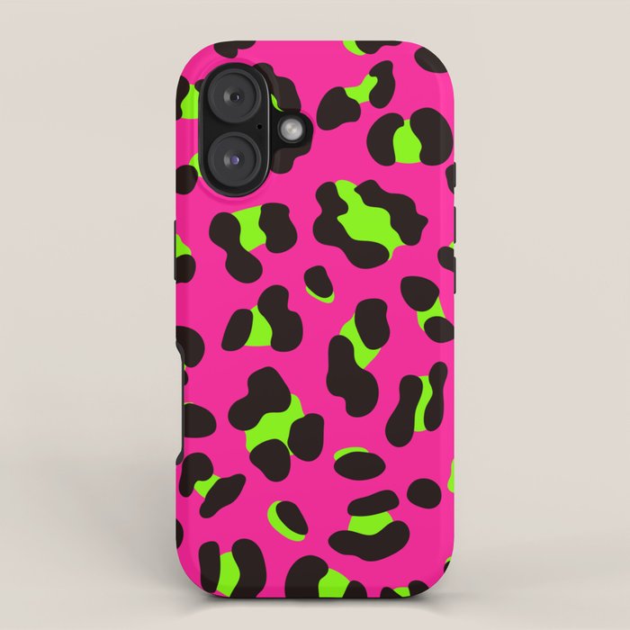 80s Neon Pink and Lime Green Leopard iPhone Case Gallery Image 1