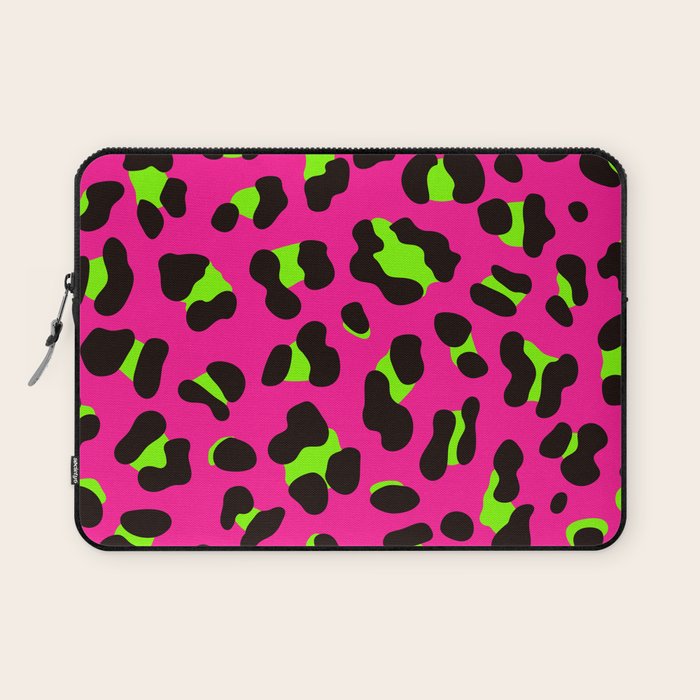 80s Neon Pink and Lime Green Leopard Laptop Sleeve Gallery Image 1