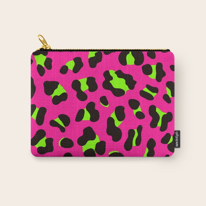 80s Neon Pink and Lime Green Leopard Carry All Pouch Gallery Image 1