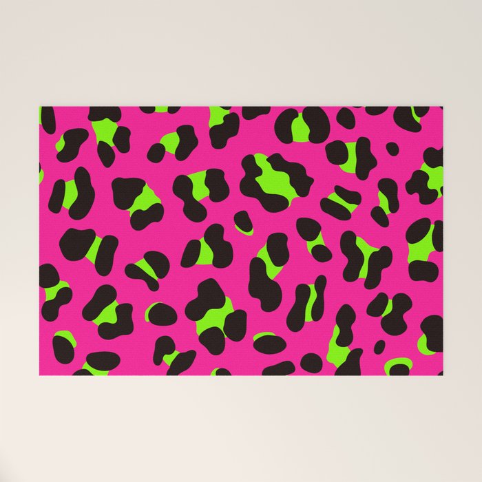 80s Neon Pink and Lime Green Leopard Welcome Mat Gallery Image 1
