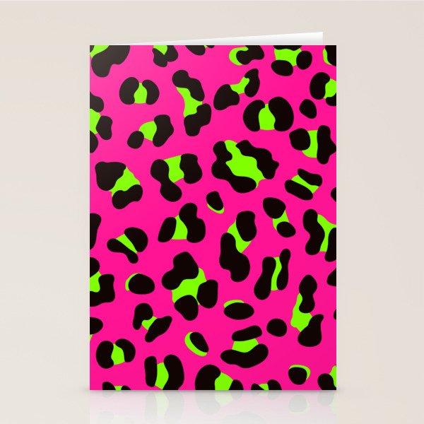 80s Neon Pink and Lime Green Leopard Stationery Card Gallery Image 2