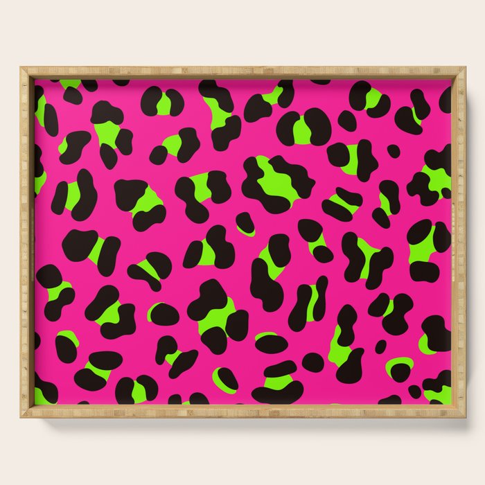 80s Neon Pink and Lime Green Leopard Serving Tray Gallery Image 1