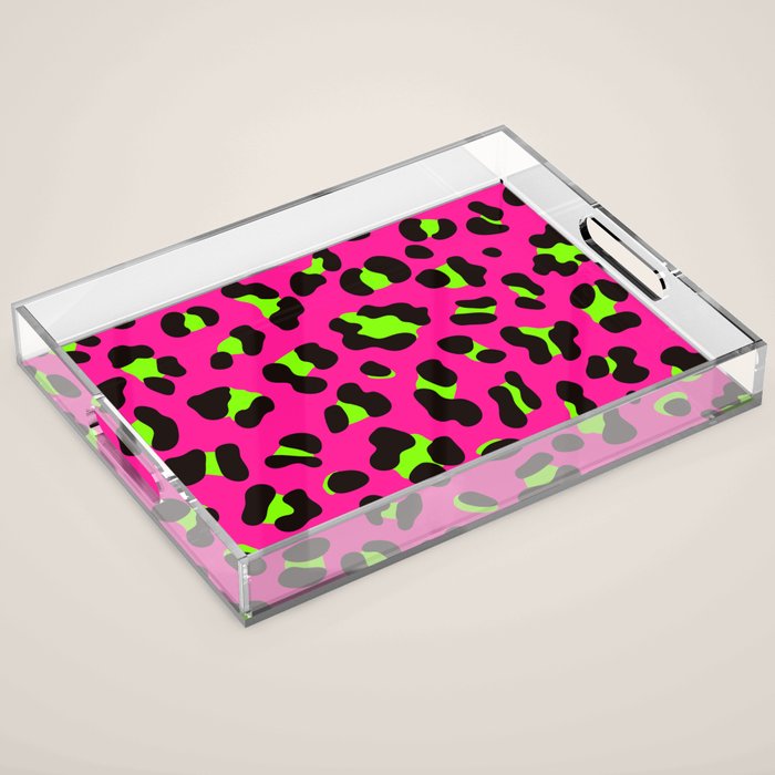 80s Neon Pink and Lime Green Leopard Acrylic Tray Gallery Image 1