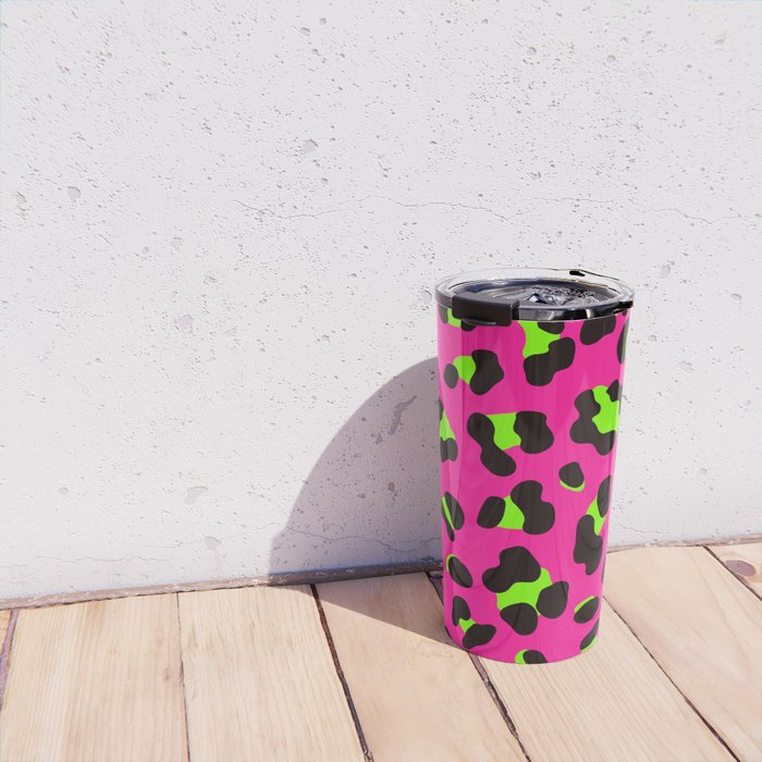 80s Neon Pink and Lime Green Leopard Travel Mug Gallery Image 4