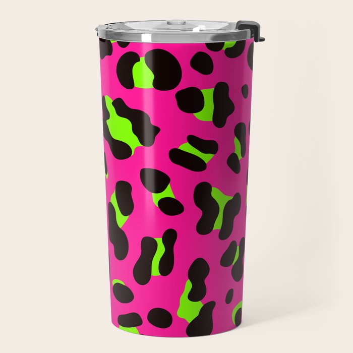 80s Neon Pink and Lime Green Leopard Travel Mug Gallery Image 2