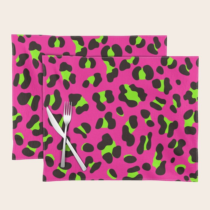 80s Neon Pink and Lime Green Leopard Placemat Gallery Image 1