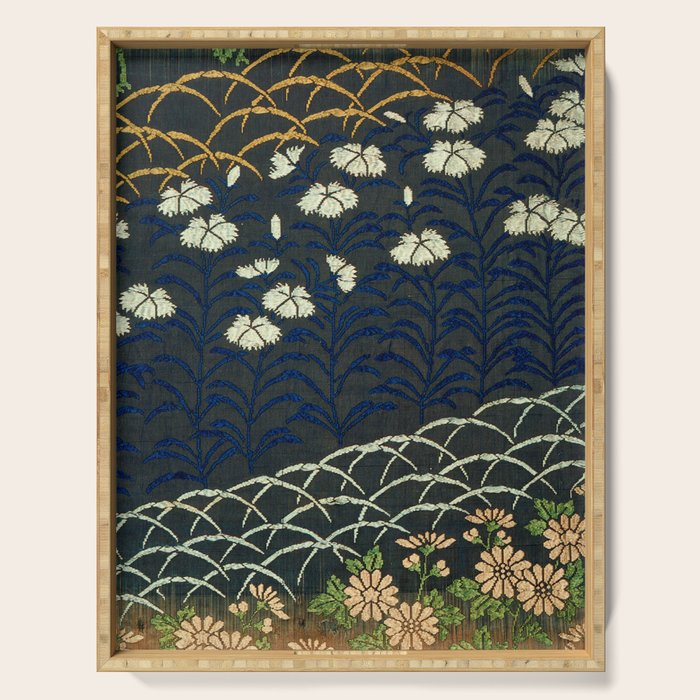 Antique White, Pink and Blue Floral Japanese Silk Print Serving Tray Gallery Image 1