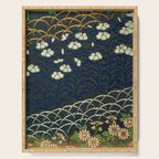 Antique White, Pink and Blue Floral Japanese Silk Print Serving Tray Gallery Image 1