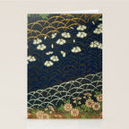 Antique White, Pink and Blue Floral Japanese Silk Print Stationery Card Gallery Image 2