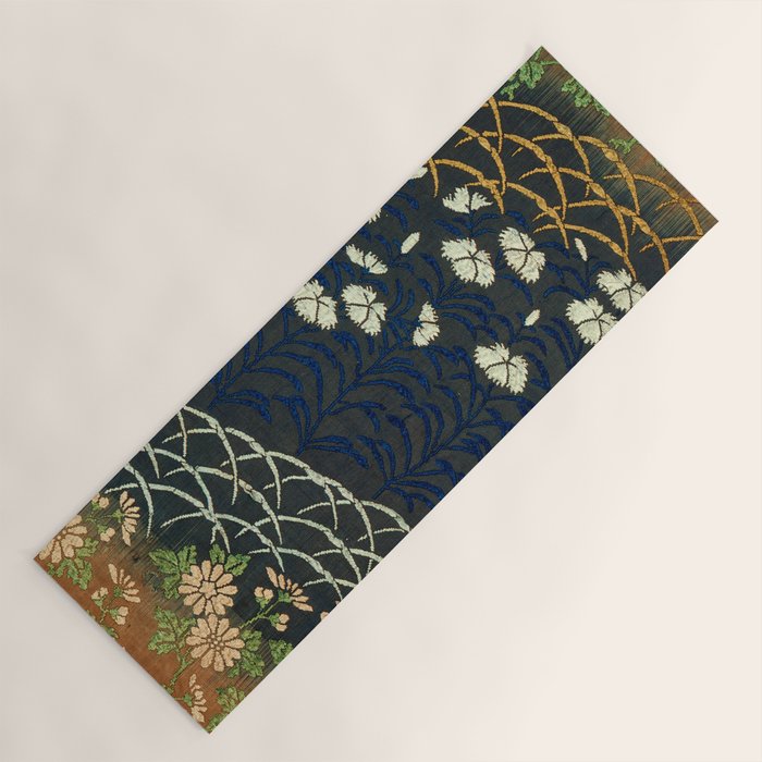 Antique White, Pink and Blue Floral Japanese Silk Print Yoga Mat Gallery Image 1