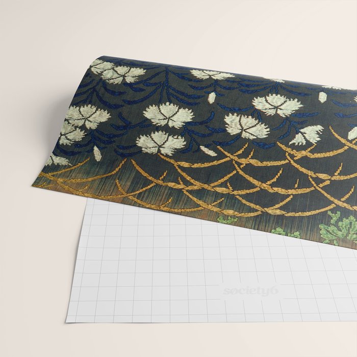 Antique White, Pink and Blue Floral Japanese Silk Print Wrapping Paper Gallery Image 2