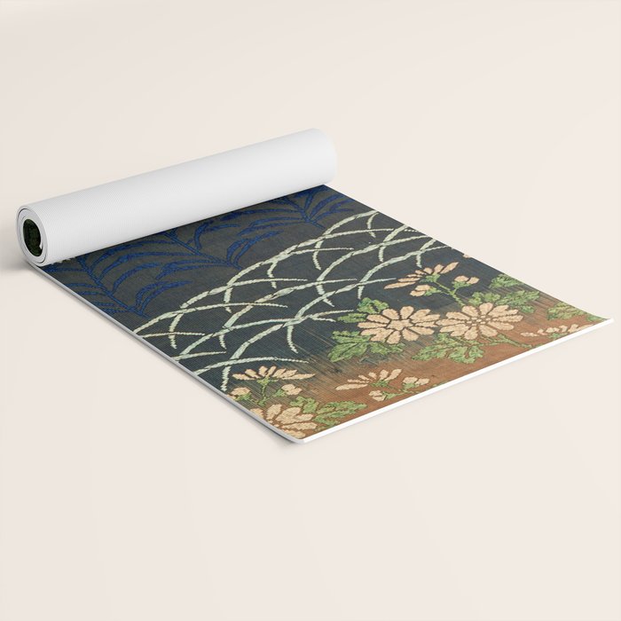 Antique White, Pink and Blue Floral Japanese Silk Print Yoga Mat Gallery Image 2