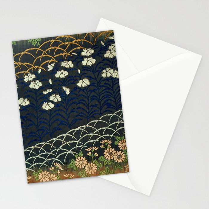 Antique White, Pink and Blue Floral Japanese Silk Print Stationery Card Gallery Image 2