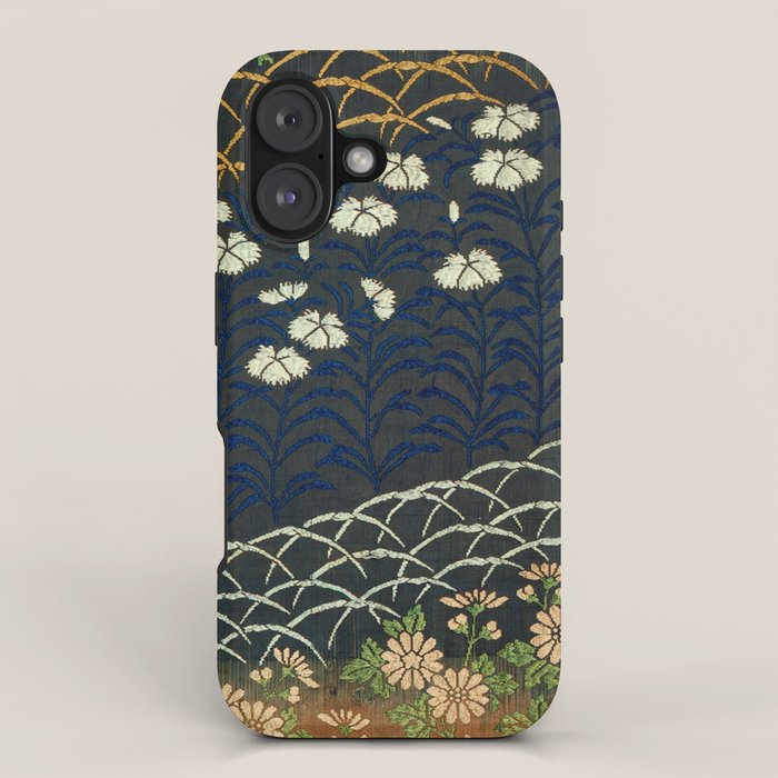 Antique White, Pink and Blue Floral Japanese Silk Print iPhone Case Gallery Image 1