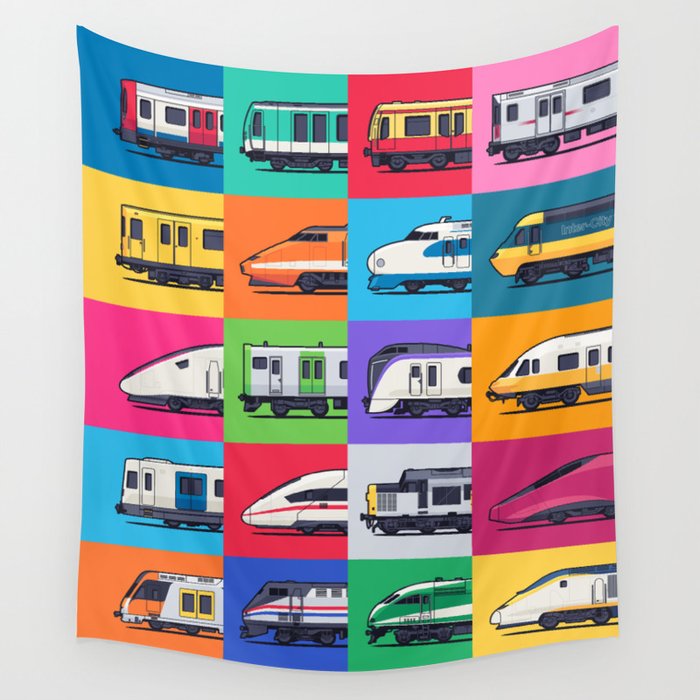 World Trains Grid Pattern Wall Tapestry Gallery Image 1