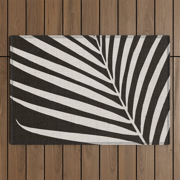 Black and White Palm Frond Outdoor Rug Gallery Image 1