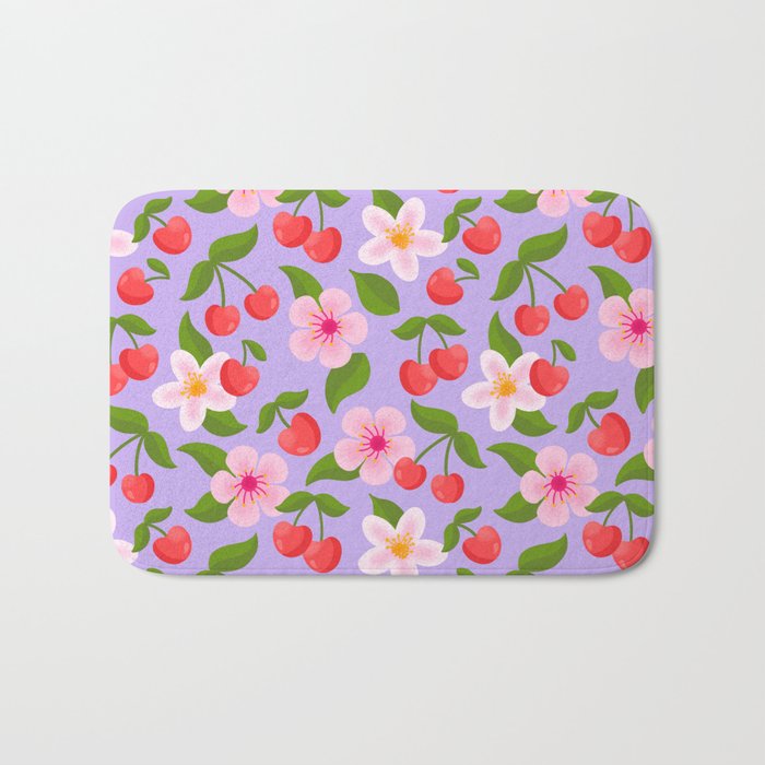 Cherry Pattern on Lavender Bath Mat Gallery Image 1