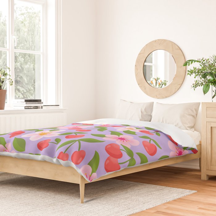 Cherry Pattern on Lavender Duvet Cover Gallery Image 2