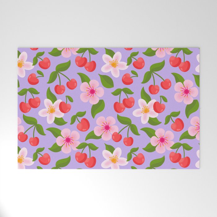 Cherry Pattern on Lavender Welcome Mat Gallery Image 1