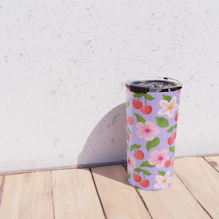 Cherry Pattern on Lavender Travel Mug Gallery Image 4
