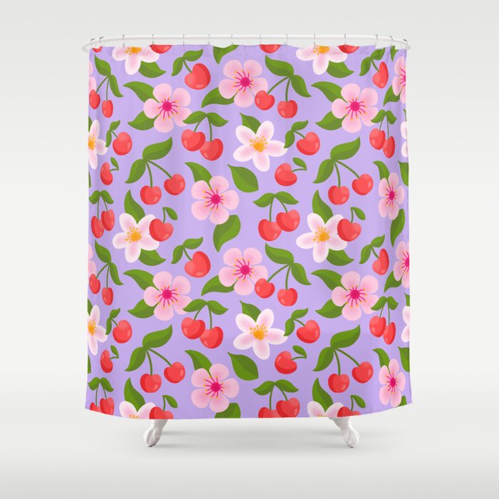 Cherry Pattern on Lavender Shower Curtain Gallery Image 1