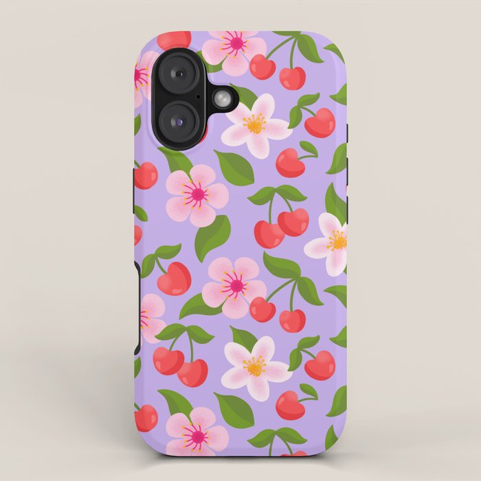 Cherry Pattern on Lavender iPhone Case Gallery Image 1